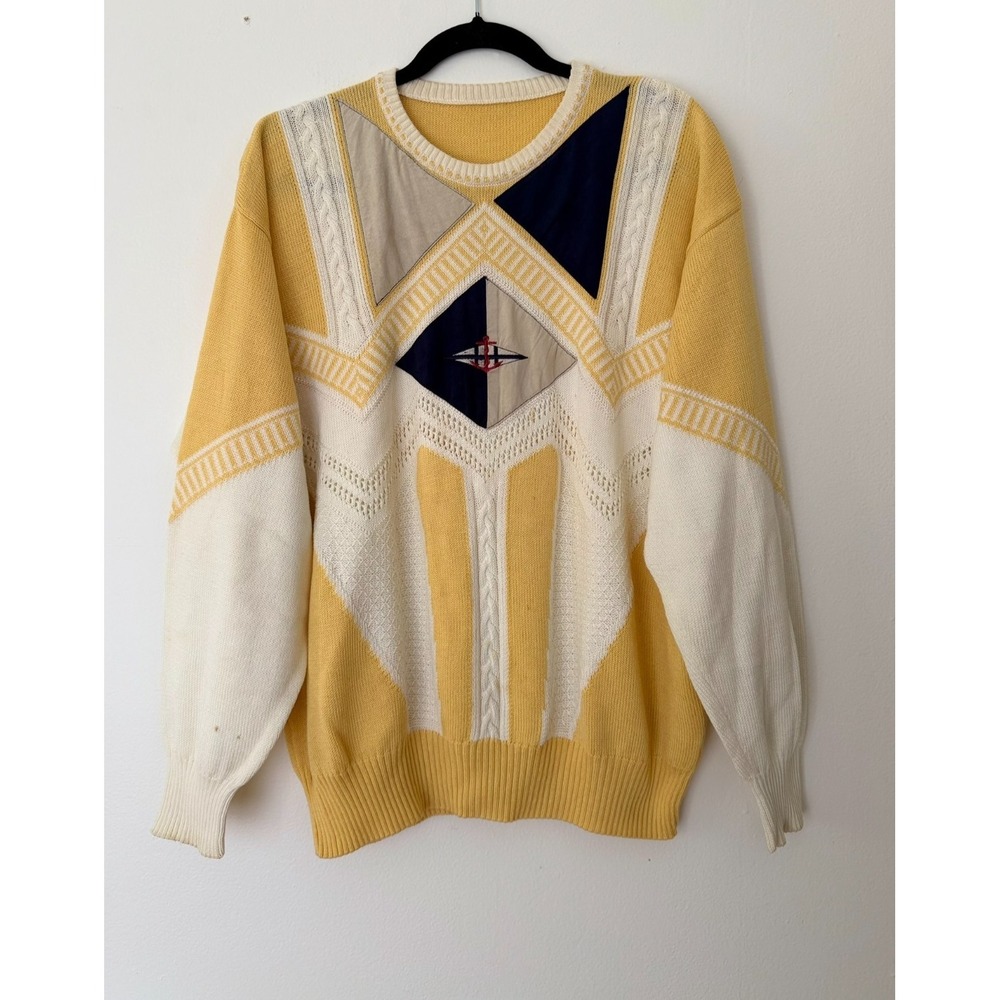 Vintage Umberto Bilancioni Cotton Chain Knit Sweater Italian Made Size 50 Emblem